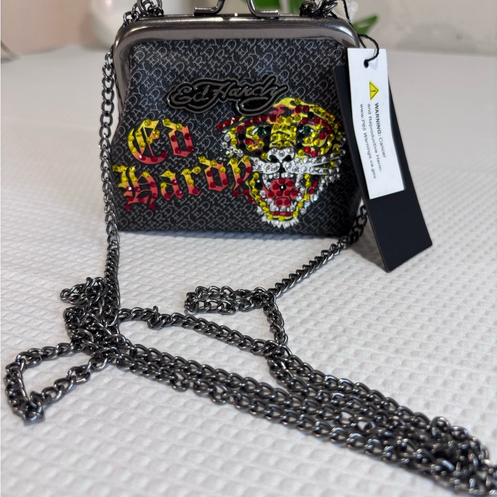 Ed Hardy Black Crossbody with Yellow & Red Skull Graphic - Picture 8 of 8